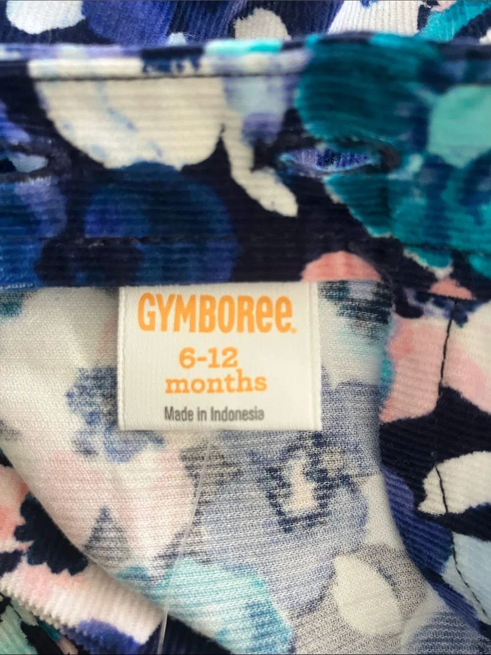 GYMBOREE Cotton Corduroy Blue/Teal/Pink Floral Peplum Dress L/S Size 6-12 M NWT